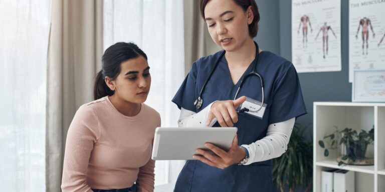 clinician educating patient about how to get drugs out of your system