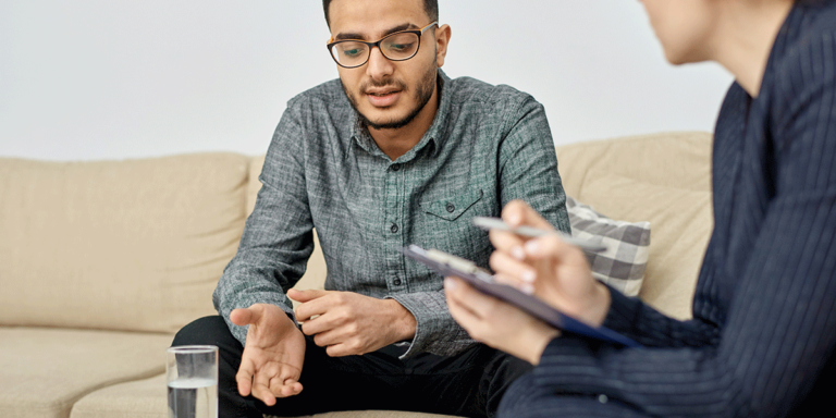 person discussing how to find a suboxone clinic in louisville ky with therapist